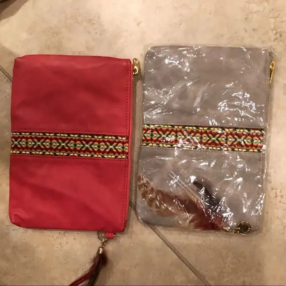 Kim and Zozi Hip Clutch Gray Neon Band & Feathers